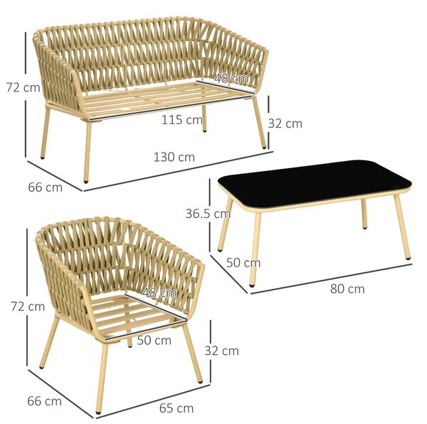 Outsunny Set de Mobilier de Gradina cu 4 Piese cu Ratan din PE | Aosom Romania