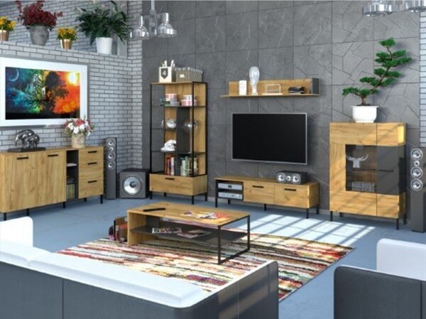 Masuta cafea SANTES, stejar auriu/gri antracit, PAL, 120x60x40 cm