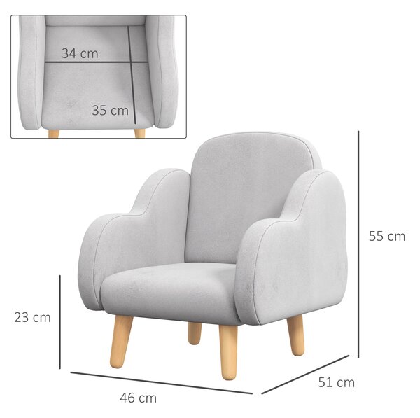 ZONEKIZ Fotoliu pentru Copii în Stil Scandinav cu Cotiere, Fotoliu din Material Textil pentru Copii până la 3 ani, 46x51x55 cm, Gri | Aosom Romania