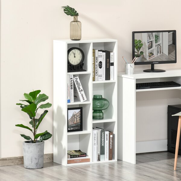 HOMCOM Bibliotecă din Lem Stil Vintage Cubica cu 7 Suporturi Diferite din MDF pentru Casă și Birou, 50x24x106 cm, Alb | Aosom Romania