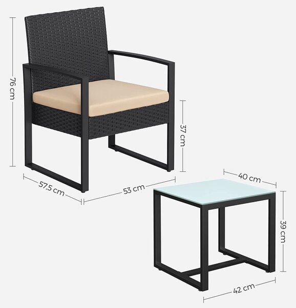 Set scaune si masa de cafea de gradina, Songmics, Bej, GGF010M05
