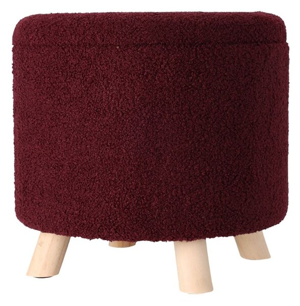Taburet material grena Teddy, cu spatiu de depozitare și picioare de lemn, 40x37 cm