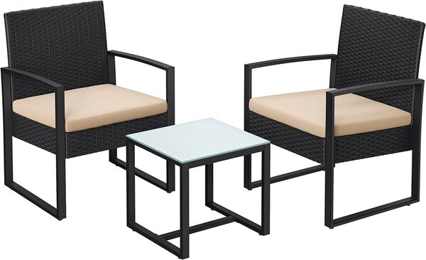 Set scaune si masa de cafea de gradina, Songmics, Bej, GGF010M05