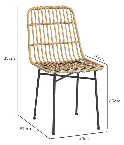 HOMCOM Set 2 Scaune pentru Bucătărie și Living Stil Boho, Scaune Moderne din PE Ratan și Oțel, 45x57x83 cm, Galben | Aosom Romania