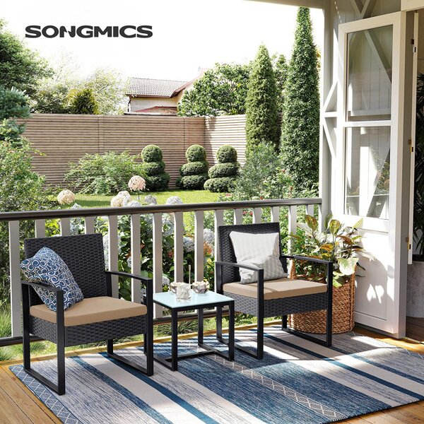 Set scaune si masa de cafea de gradina, Songmics, Bej, GGF010M05