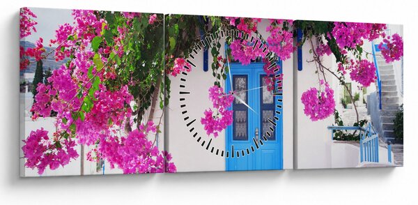 Tablou - Casă tradițională grecească (cu ceas) (90x30 cm)