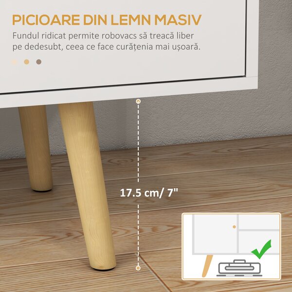 HOMCOM Cabinet TV 55" cu 2 Dulapuri, Uși și 2 Rafturi Deschise, Consolă TV din Lemn și PAL, 120x34x50 cm, Alb | Aosom Romania
