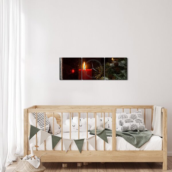 Tablou - Lumânare strălucitoare de Crăciun (cu ceas) (90x30 cm)
