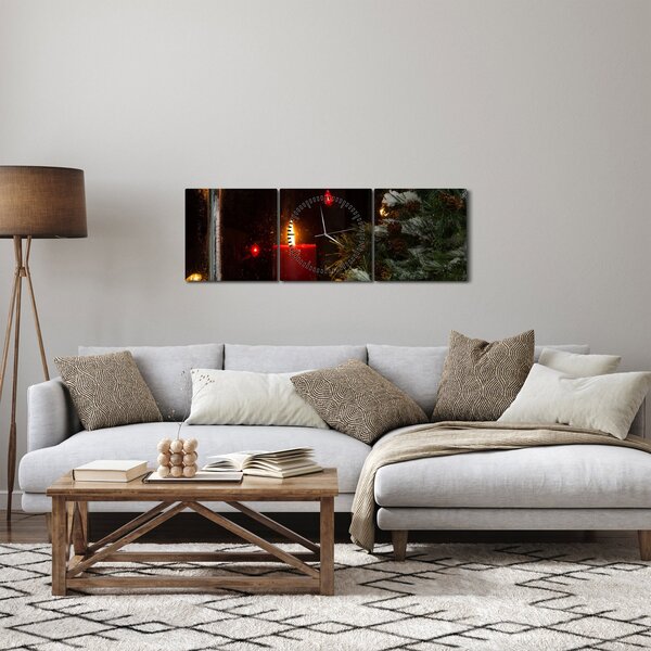 Tablou - Lumânare strălucitoare de Crăciun (cu ceas) (90x30 cm)