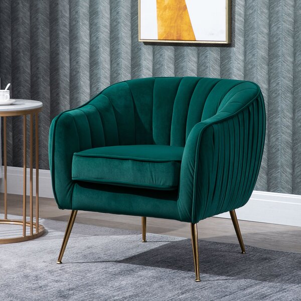 HOMCOM Fotoliu Elegant din Catifea Verde cu Picioare Metalice Aurii Confort Superior pentru Living | Aosom Romania