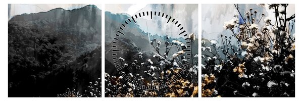 Tablou - Ilustrație de flori sălbatice (cu ceas) (90x30 cm)
