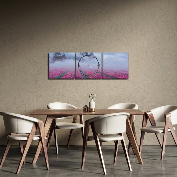 Tablou - Peisaj cu câmpuri de lalele (cu ceas) (90x30 cm)