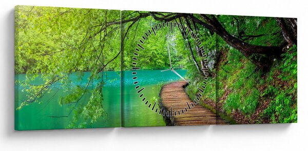 Tablou - Lacurile Plitvice (cu ceas) (90x30 cm)