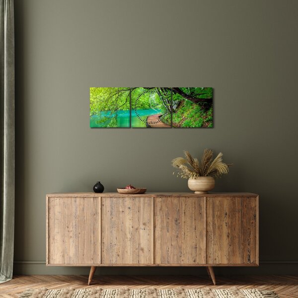Tablou - Lacurile Plitvice (cu ceas) (90x30 cm)