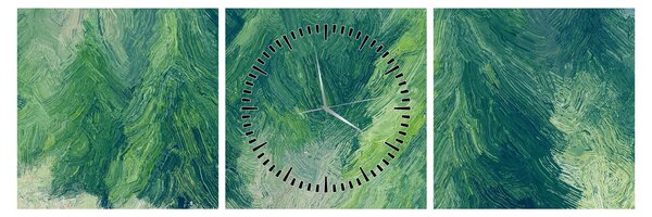 Tablou - Conifere pictate (cu ceas) (90x30 cm)