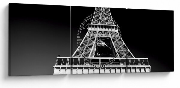 Tablou - Turnul Eiffel, alb-negru (cu ceas) (90x30 cm)