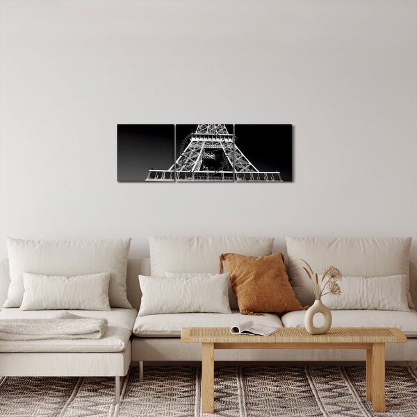 Tablou - Turnul Eiffel, alb-negru (cu ceas) (90x30 cm)