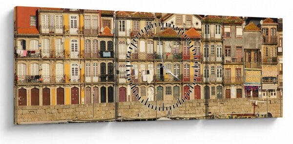 Tablou - Cartierul Waterfront, Portugalia (cu ceas) (90x30 cm)