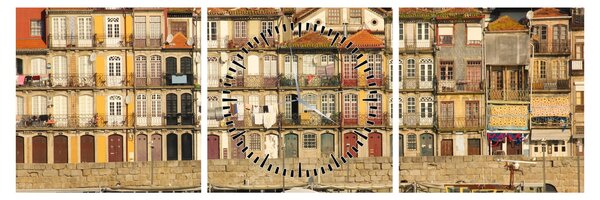 Tablou - Cartierul Waterfront, Portugalia (cu ceas) (90x30 cm)