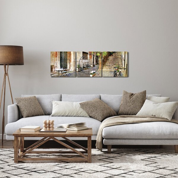 Tablou - Străzile vechi din Roma (cu ceas) (90x30 cm)