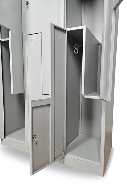 Dulap metalic Z, 3 compartimente, 120 x 50 x 180 cm, blocare, albastru - ral 5012