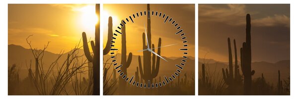 Tablou - Cactuși Saguaro (cu ceas) (90x30 cm)