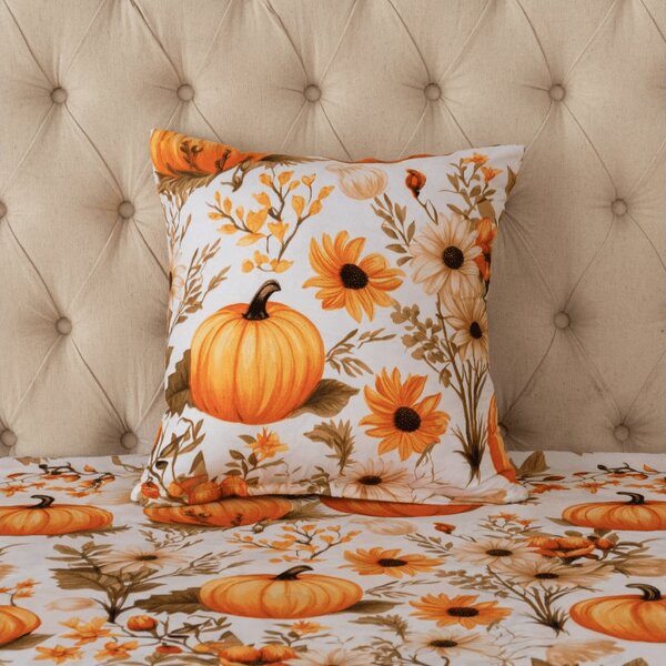 Husa pentru perna din microfibra FLOWERS AND PUMPKINS 45x45 cm, portocaliu