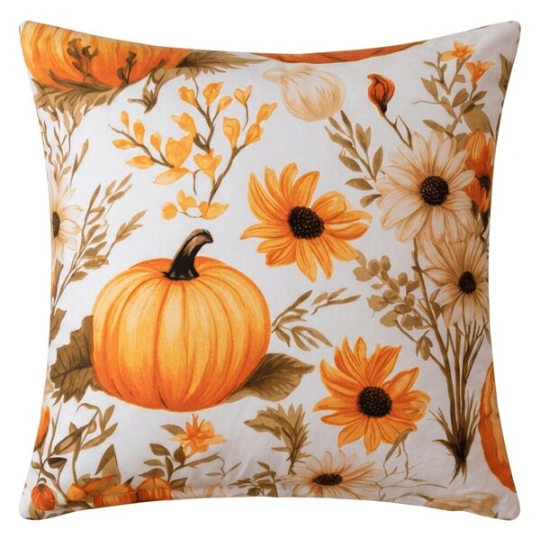 Husa pentru perna din microfibra FLOWERS AND PUMPKINS 45x45 cm, portocaliu