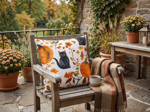 Husa pentru perna din microfibra CATS AND PUMPKINS 45x45 cm, colorat
