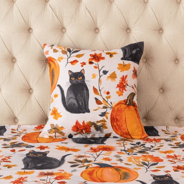 Husa pentru perna din microfibra CATS AND PUMPKINS 45x45 cm, colorat