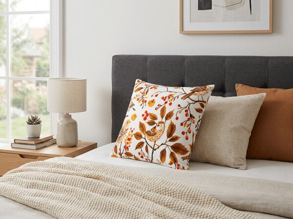 Husa pentru perna din microfibra BIRDS PUMPKIN 45x45 cm, maro