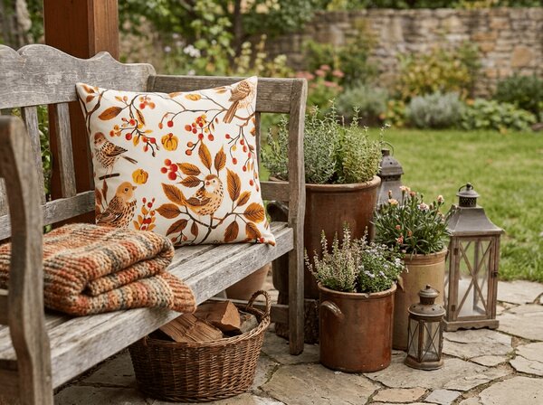 Husa pentru perna din microfibra BIRDS PUMPKIN 45x45 cm, maro