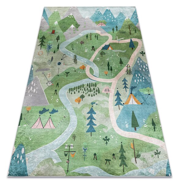 BAMBINO 61550 covor lavabil Pădure, străzi, munți pentru copii anti-alunecare - verde / gri