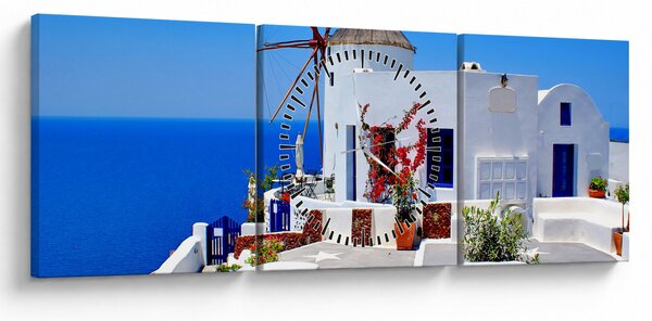 Tablou - Casă mică în Grecia (cu ceas) (90x30 cm)