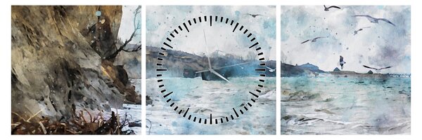 Tablou - Recif, acuarelă (cu ceas) (90x30 cm)