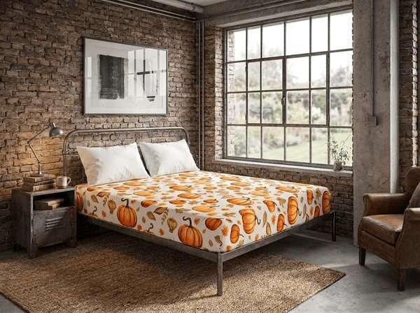Cearsaf din microfibra AUTUMN PUMPKINS colorat 90x200 cm
