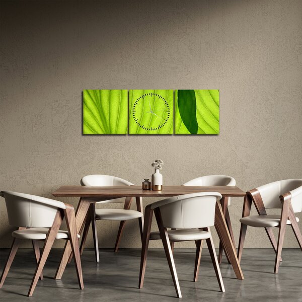 Tablou - Detaliu de frunză verde (cu ceas) (90x30 cm)