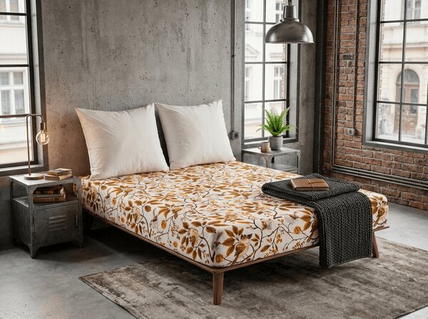 Cearsaf din microfibra BIRDS PUMPKIN maro 90x200 cm