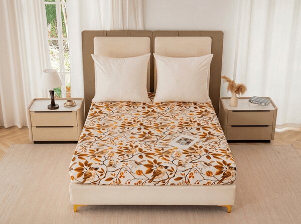 Cearsaf din microfibra BIRDS PUMPKIN maro 90x200 cm
