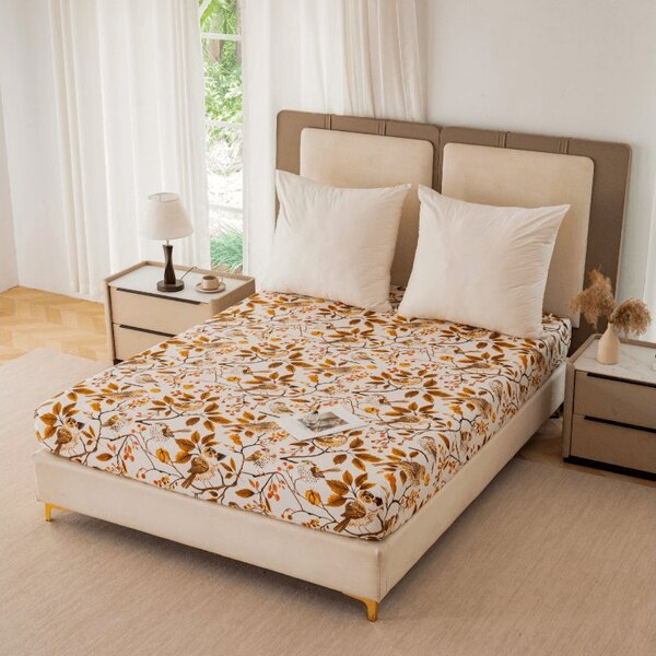 Cearsaf din microfibra BIRDS PUMPKIN maro 90x200 cm