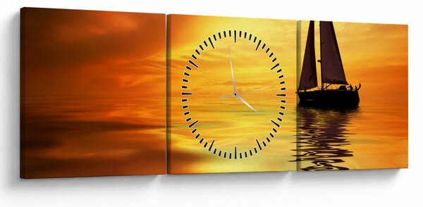 Tablou - Sailboat la apus de soare (cu ceas) (90x30 cm)