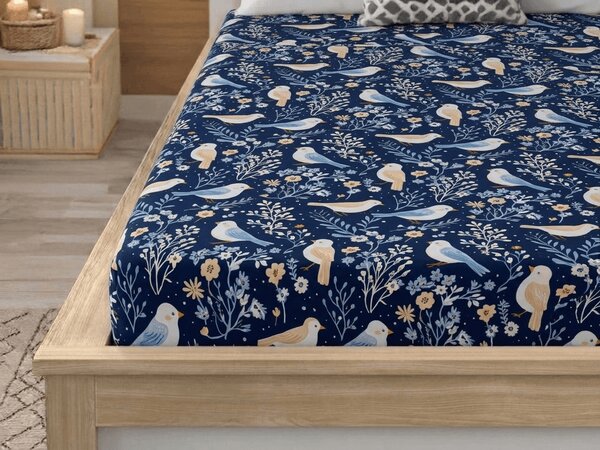 Cearsaf din microfibra DENIM BIRDS albastru 90x200 cm