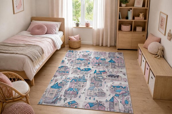 BAMBINO 61560 covor lavabil Oraș, străzi pentru copii anti-alunecare - bej / albastru