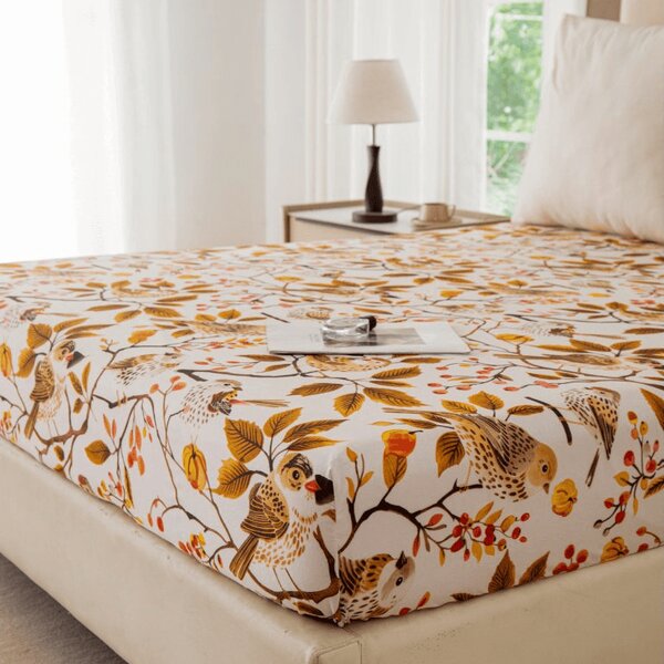 Cearsaf din microfibra BIRDS PUMPKIN maro 90x200 cm