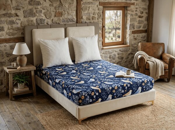 Cearsaf din microfibra DENIM BIRDS albastru 90x200 cm