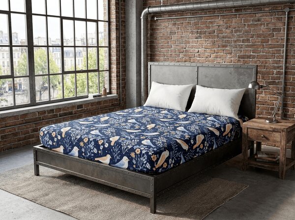 Cearsaf din microfibra DENIM BIRDS albastru 90x200 cm