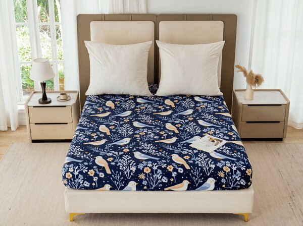 Cearsaf din microfibra DENIM BIRDS albastru 90x200 cm