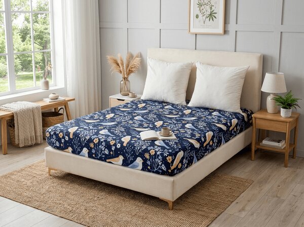 Cearsaf din microfibra DENIM BIRDS albastru 90x200 cm