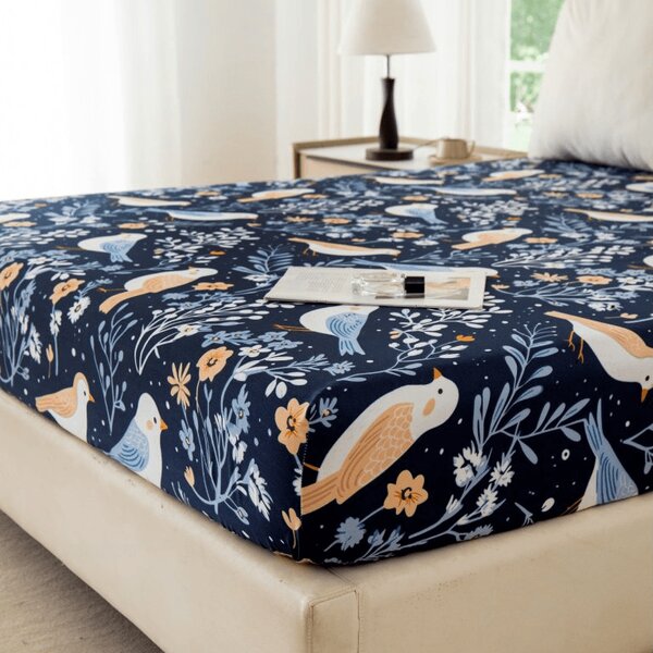 Cearsaf din microfibra DENIM BIRDS albastru 90x200 cm