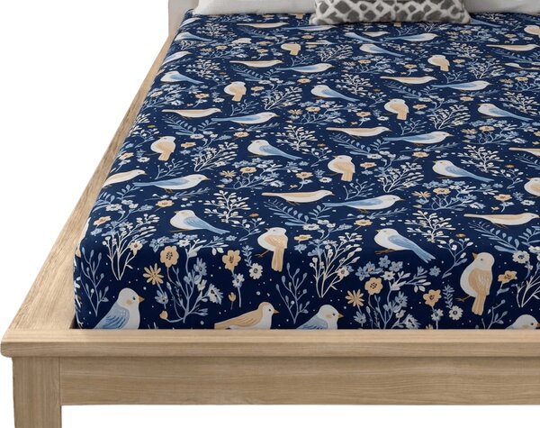 Cearsaf din microfibra DENIM BIRDS albastru 90x200 cm